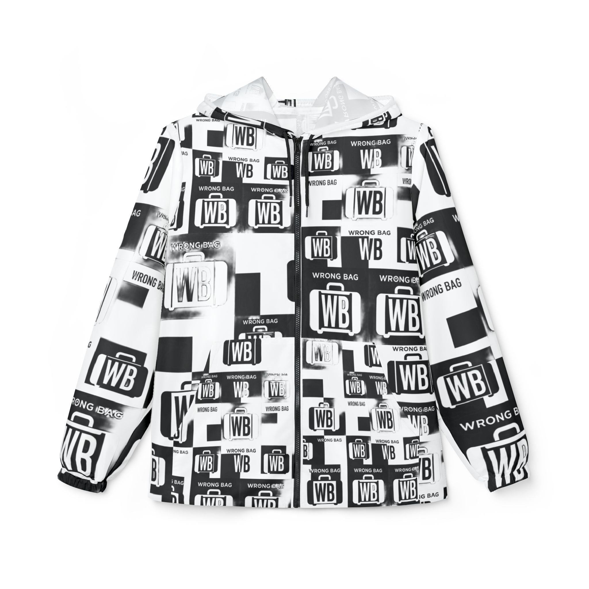 WB Logo Windbreaker Jacket — Black & White All-Over Print