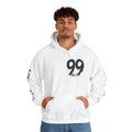 99 Crown QR Code Hoodie — Streetwear Graphic Pullover with Drip Number & Sleeve Script
