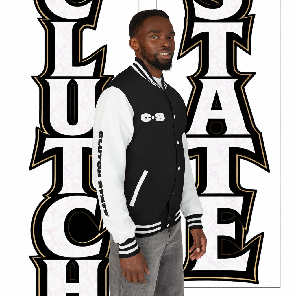 Letterman Jacket — Vertical "Clutch state" Graphic Varsity Jacket