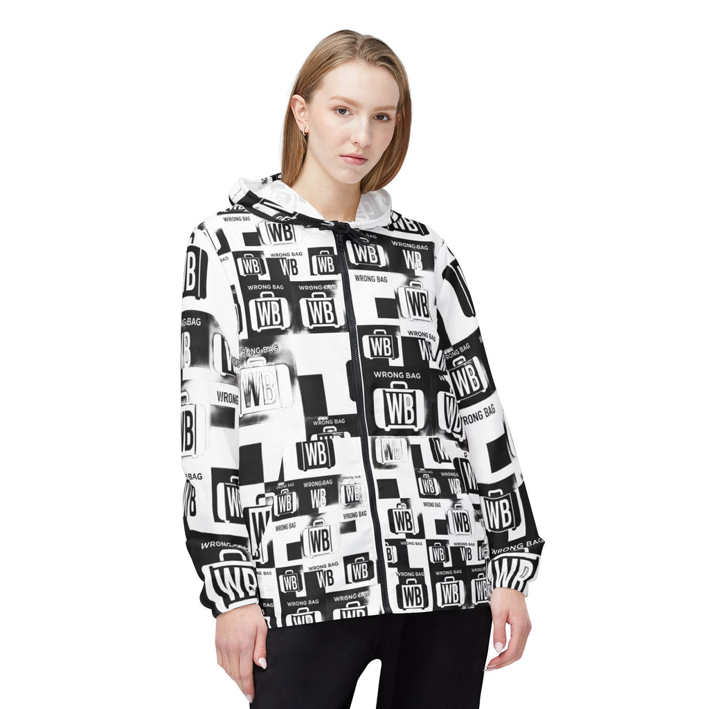 WB Logo Windbreaker Jacket — Black & White All-Over Print