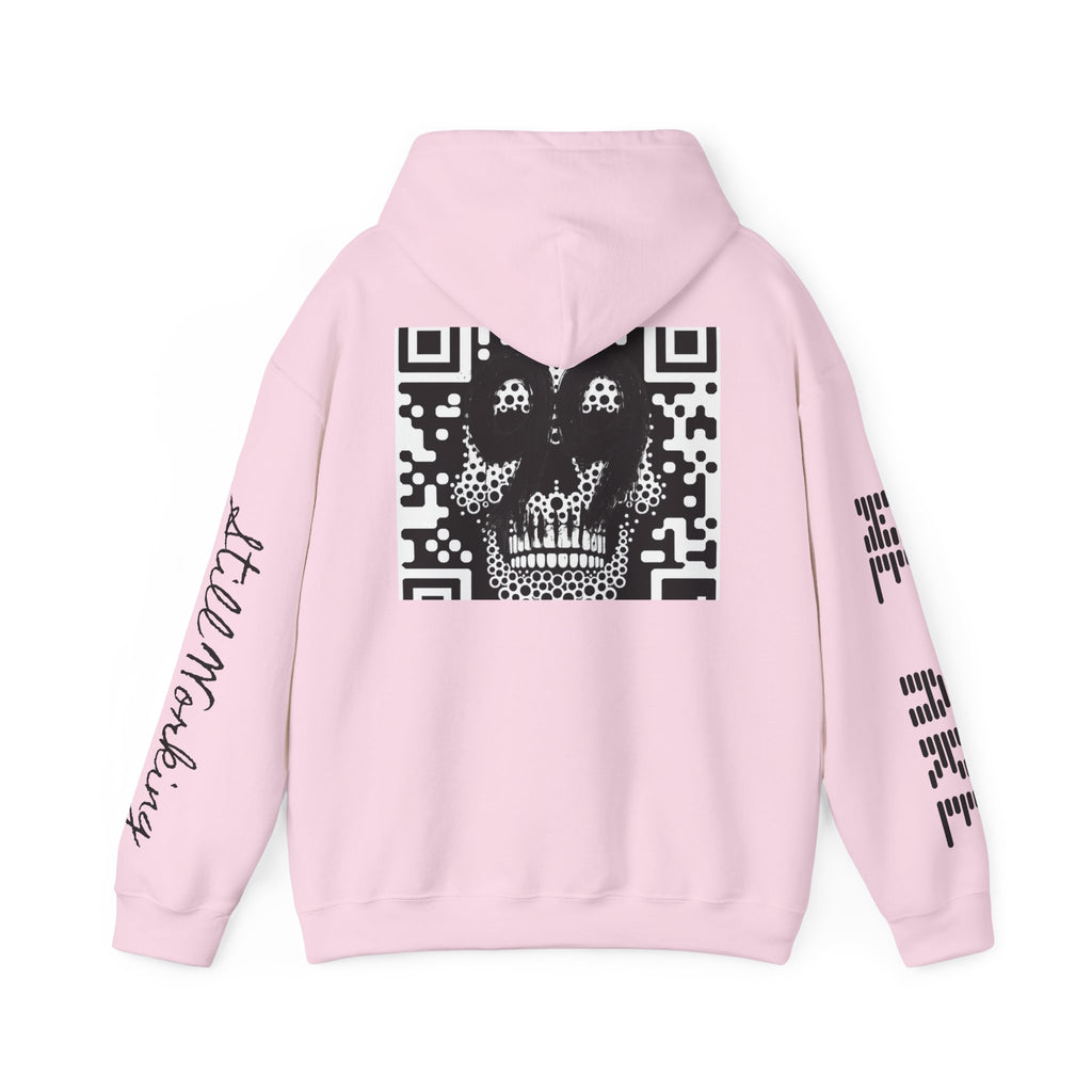 99 Crown QR Code Hoodie — Streetwear Graphic Pullover with Drip Number & Sleeve Script