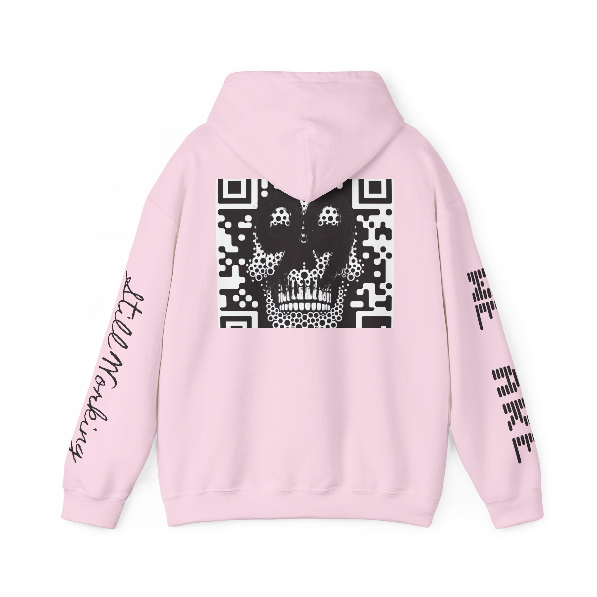 99 Crown QR Code Hoodie — Streetwear Graphic Pullover with Drip Number & Sleeve Script