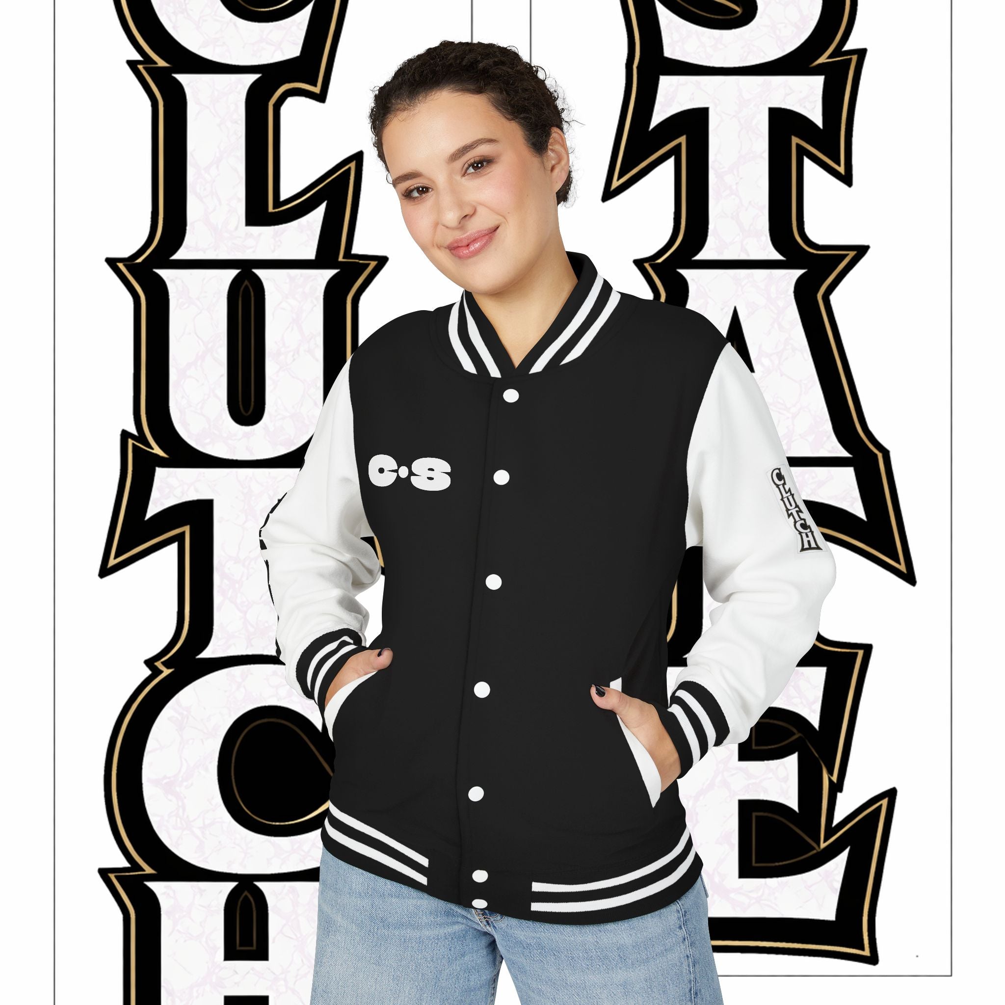 Letterman Jacket — Vertical "Clutch state" Graphic Varsity Jacket