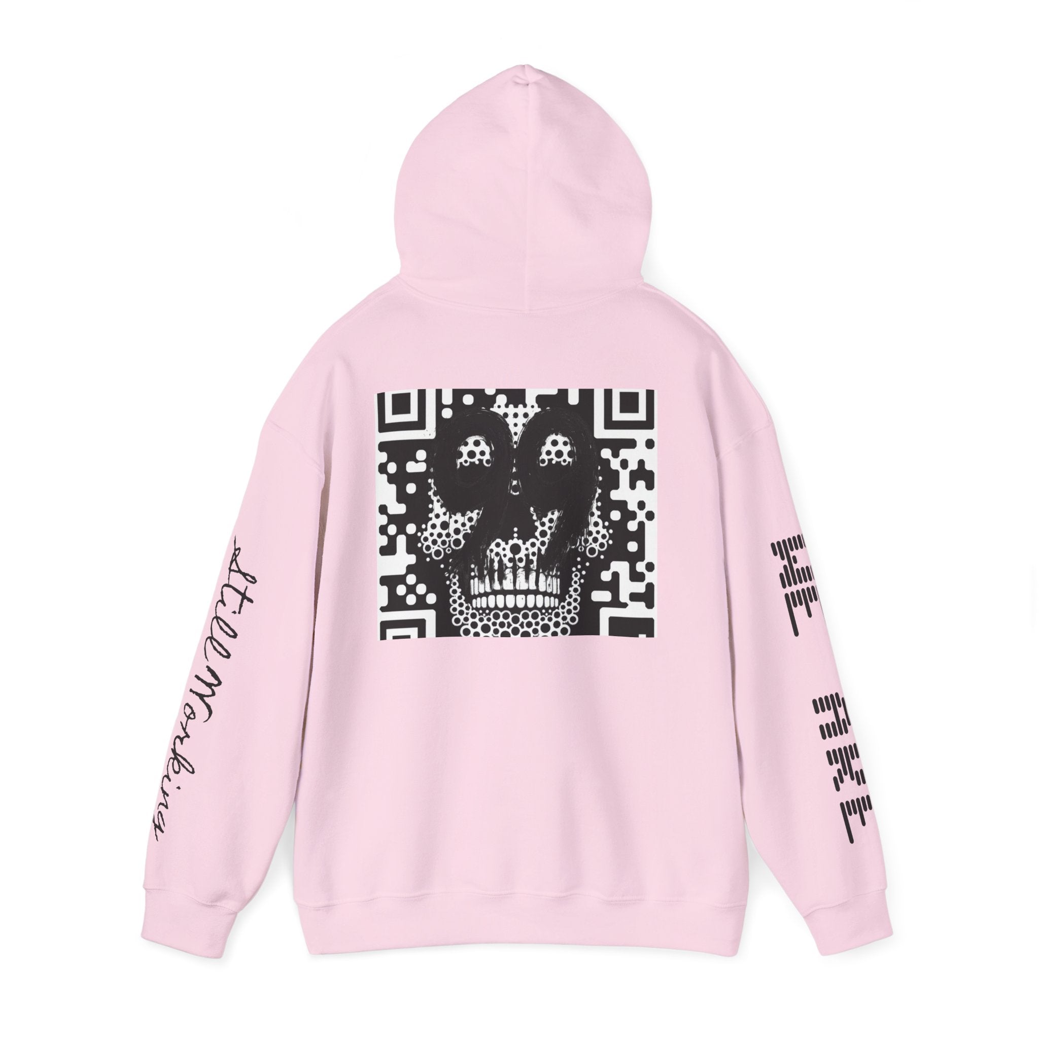 99 Crown QR Code Hoodie — Streetwear Graphic Pullover with Drip Number & Sleeve Script
