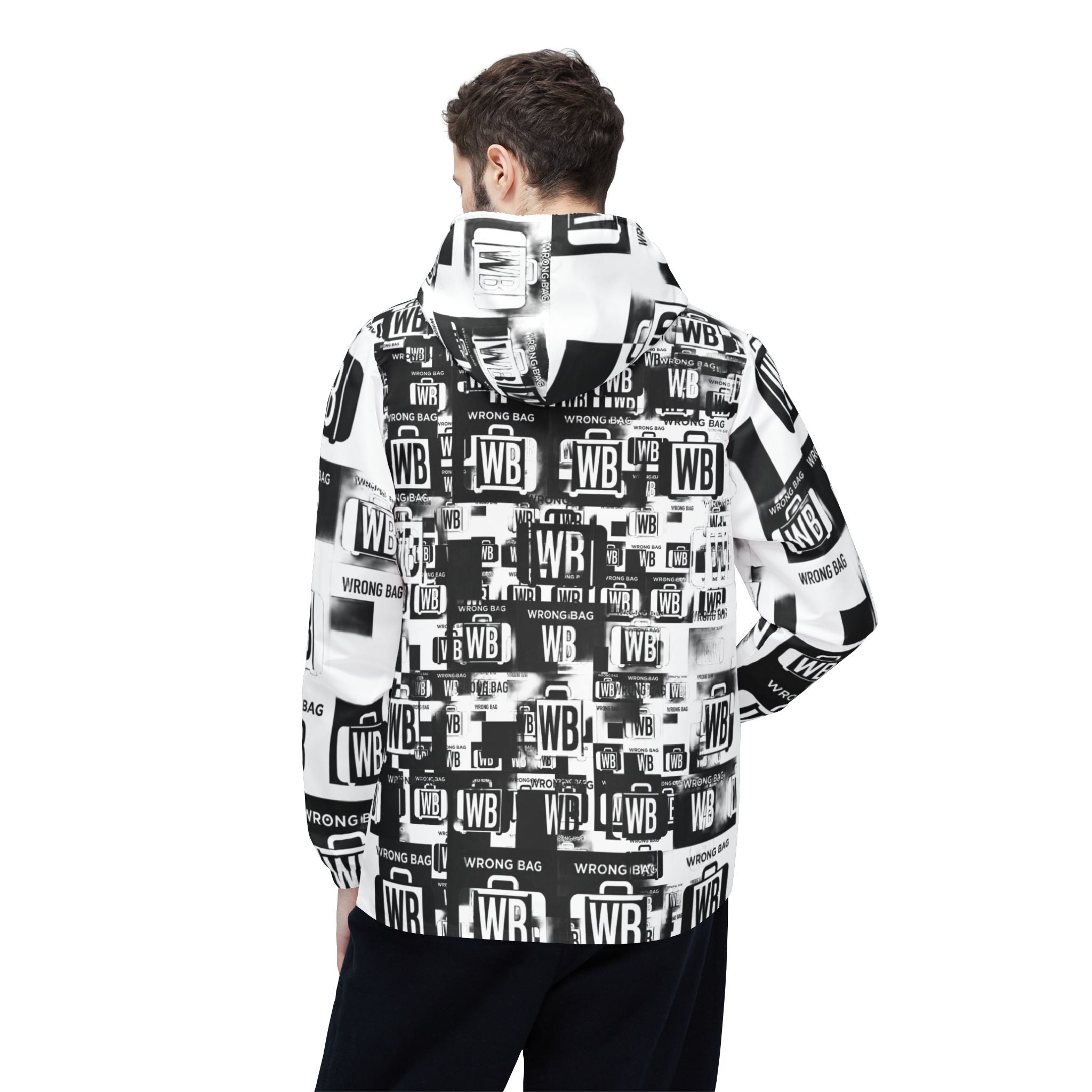 WB Logo Windbreaker Jacket — Black & White All-Over Print